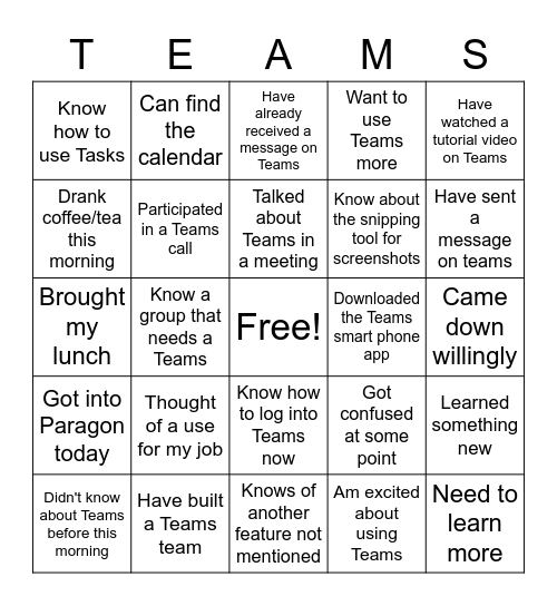 Take Out Topic Bingo Card