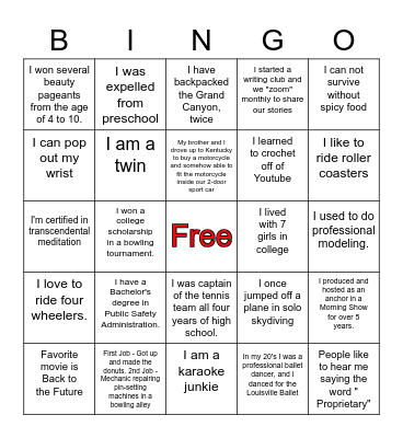 Fun Fact Bingo Card