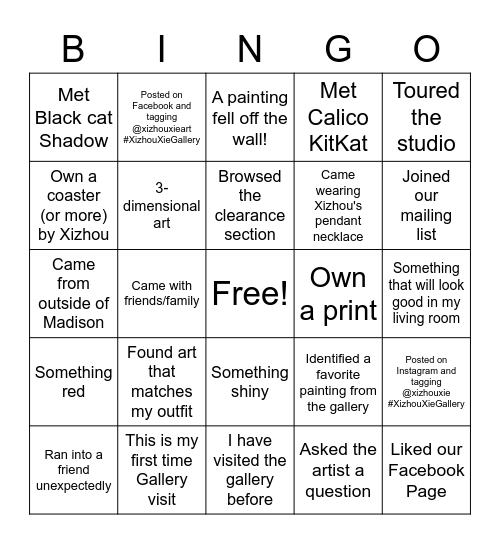 Xizhou Xie Open Gallery Bingo Card