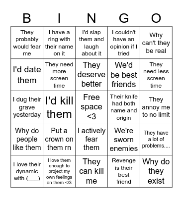 Character bingo Card