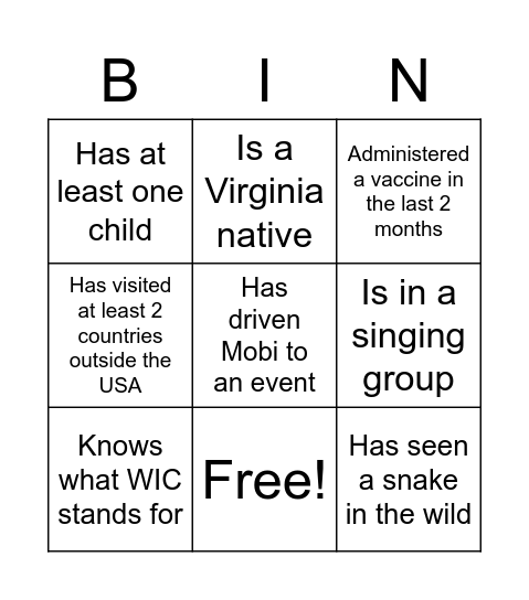 BRHD Bingo - find someone who… Bingo Card
