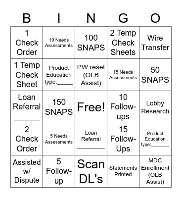 SNAP Bingo Card