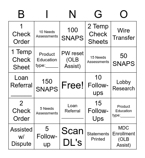 SNAP Bingo Card