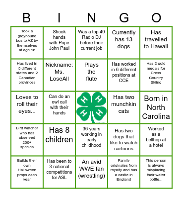 4-H Staff Bingo! Bingo Card