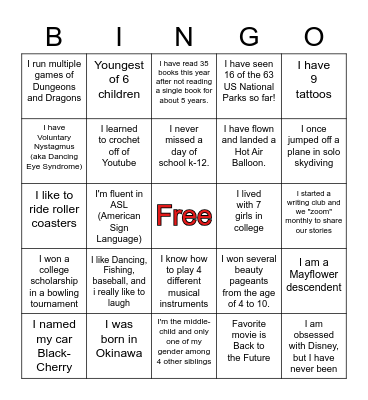 Fun Fact Bingo Card