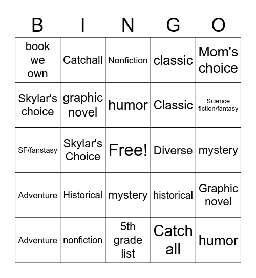 Book Bingo Card