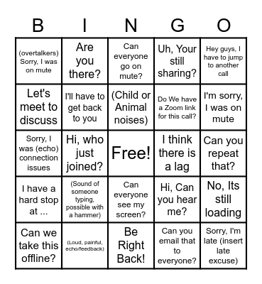 Conference Meeting Bingo Card