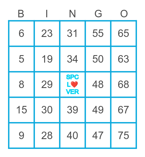 SUPER BINGO ONLINE Bingo Card