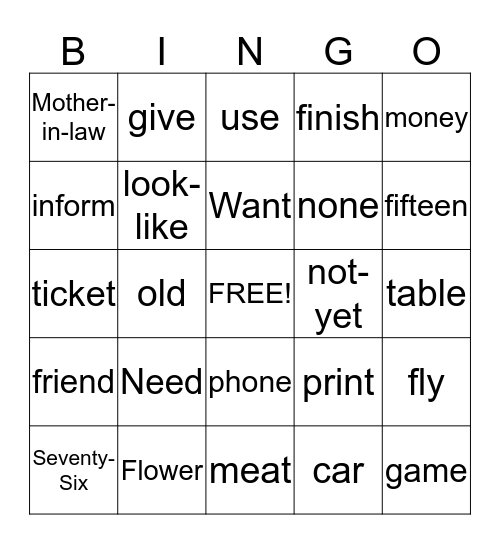 ASL bingo Card