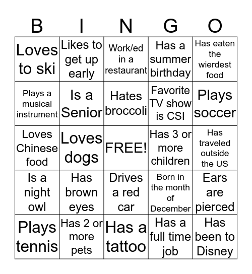 Untitled Bingo Card