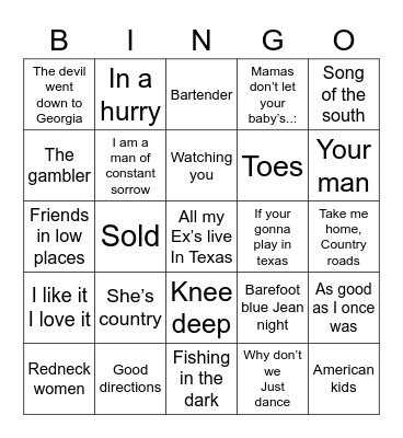 Country Hits Bingo Card