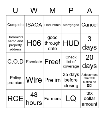 Untitled Bingo Card