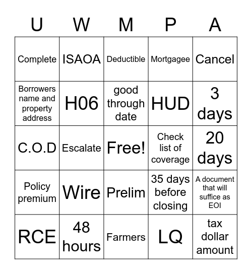 Untitled Bingo Card