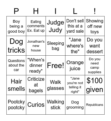 Grandpa Phil Bingo Card