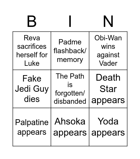 Kenobi Ep6 Bingo Card