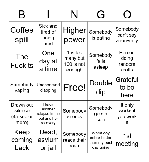 AA Bingo Card