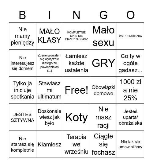 Terapia z mężem Bingo Card