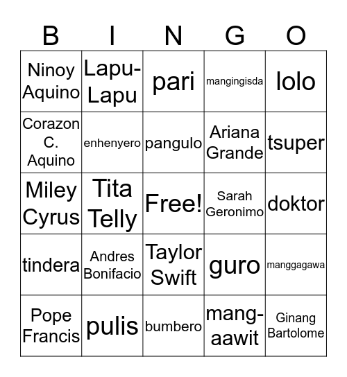PANGNGALAN (TAO) Bingo Card