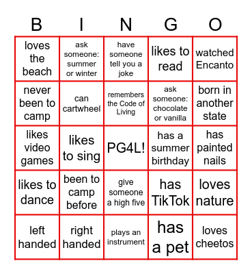 SENIOR GIRLIES - Group 52 Bingo Card