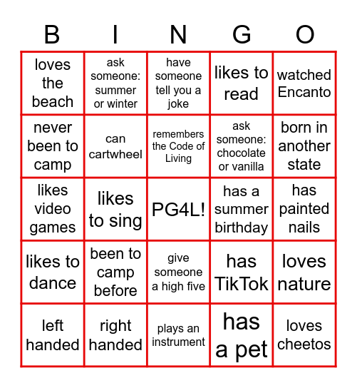 SENIOR GIRLIES - Group 52 Bingo Card