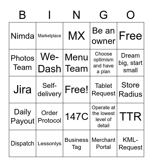 DD Bingo Card