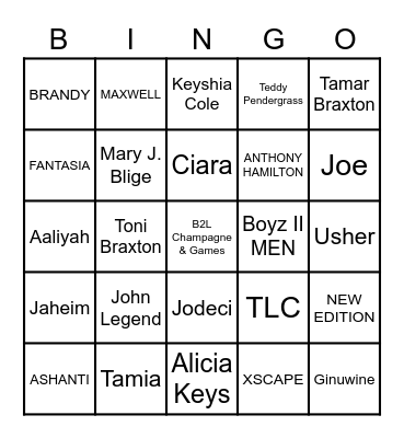 R&B Bingo Card