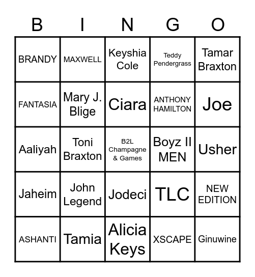 R&B Bingo Card