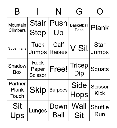 Fitness Activities Bingo Card