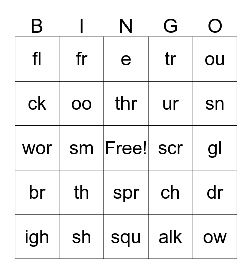 Special Sounds Bingo Card