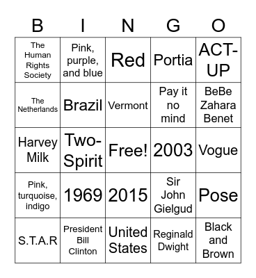 Queeries General LGBTQ+ Knowledge Bingo Card