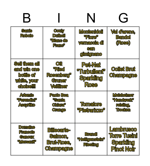The Drexel White Wine Bingo Card