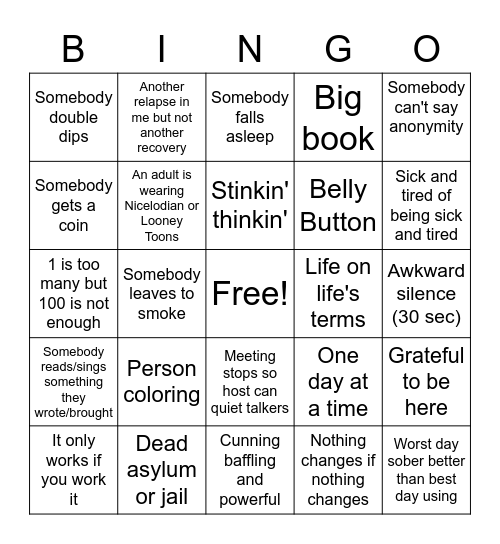 AA Bingo Card