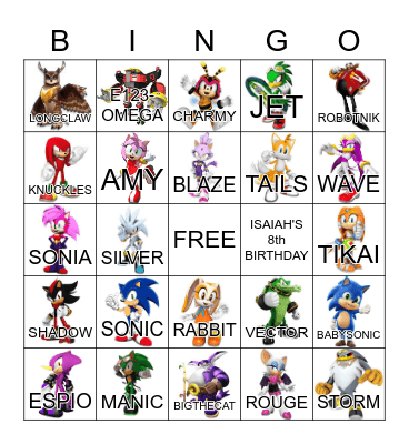 Sonic Bingo Card