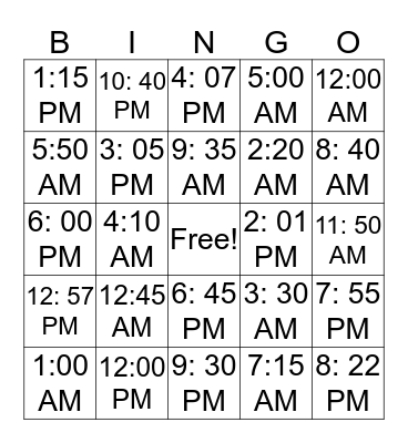 La Hora(The Time) Bingo Card