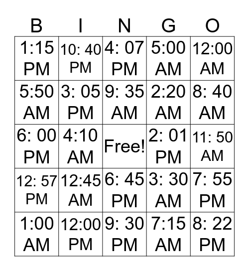 La Hora(The Time) Bingo Card
