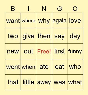 0623 Kevin- Sight Words Bingo Card