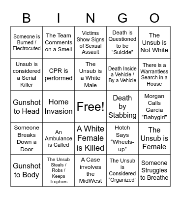 CRIMINAL Bingo Card