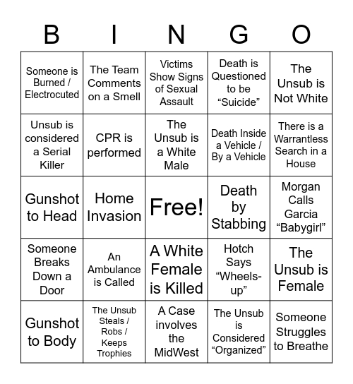 CRIMINAL Bingo Card