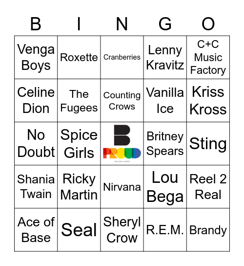 Charted in the 90s Bingo Card