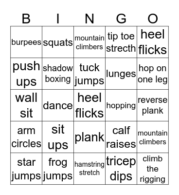 Fitness Bingo Card