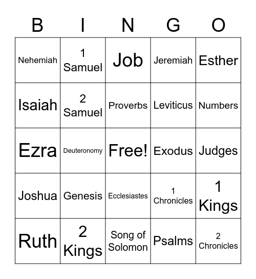 Bible Books Bingo Card
