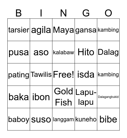 PANGNGALAN (Hayop) Bingo Card