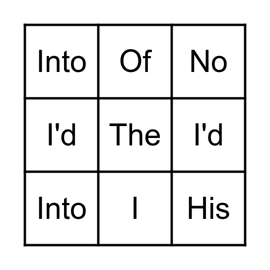 TRICKY WORD Bingo Card