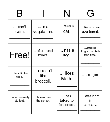 Find someone who... Bingo Card