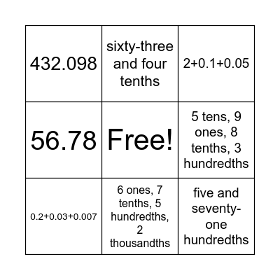 Number Expression Bingo Card