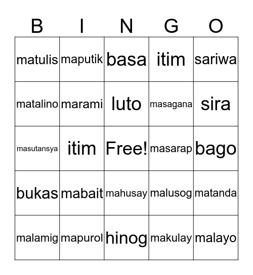 PANGNGALAN (Pangyayari) Bingo Card