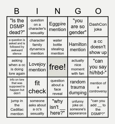 ✧･ﾟ:* dsmp panel bingo *:･ﾟ✧ Bingo Card