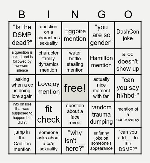 ✧･ﾟ:* dsmp panel bingo *:･ﾟ✧ Bingo Card