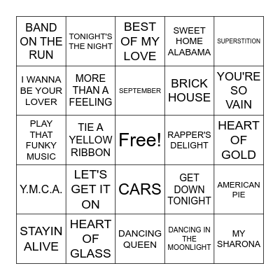 70's HITS Bingo Card