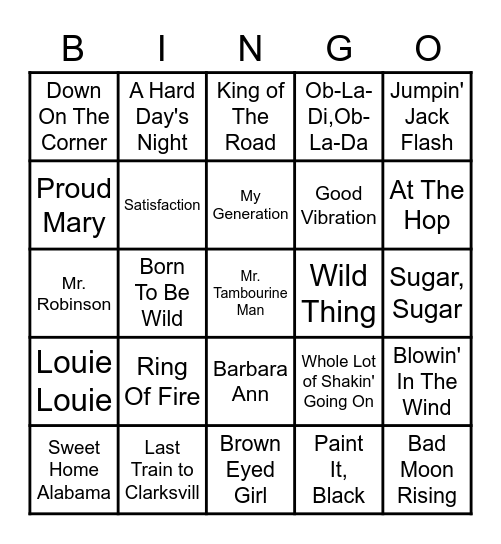 1960's Bingo Card